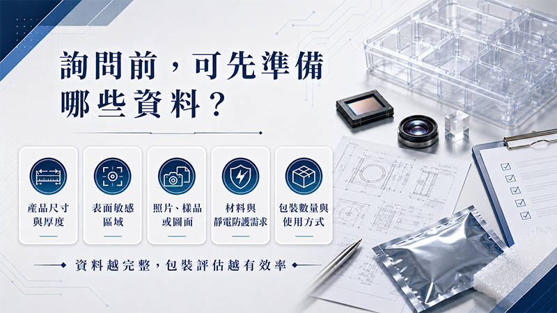 詢問光電元件包裝時需準備的尺寸、表面需求、材料規範與出貨條件